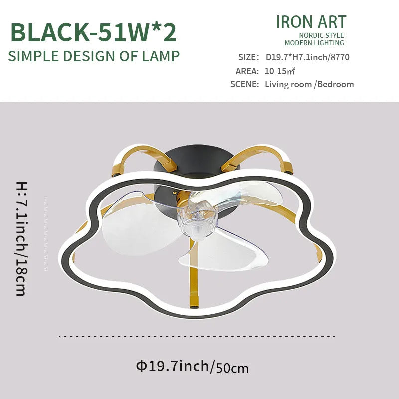 DecorBites™ LED Ceiling Fan with Remote Control, Modern Silent Lighting Fixture for Bedroom and Dining Room