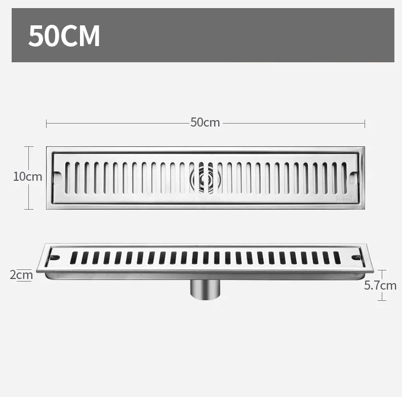 DecorBites™ Black 304 Stainless Steel Strip Floor Drain for Toilet, Shower, Large Overflow