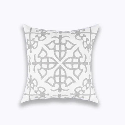 DecorBites™ Geometric Embroidered Cushion Cover Light Grey Cotton 45x45cm