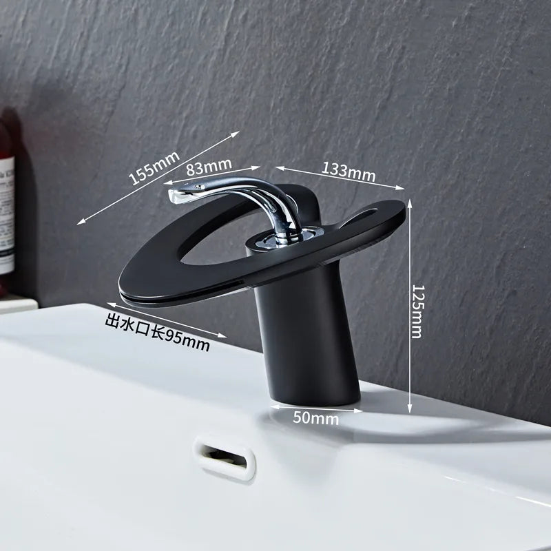 DecorBites™ Black Gray Brass Waterfall Basin Faucet Hot Cold Mixer Tap White Gold