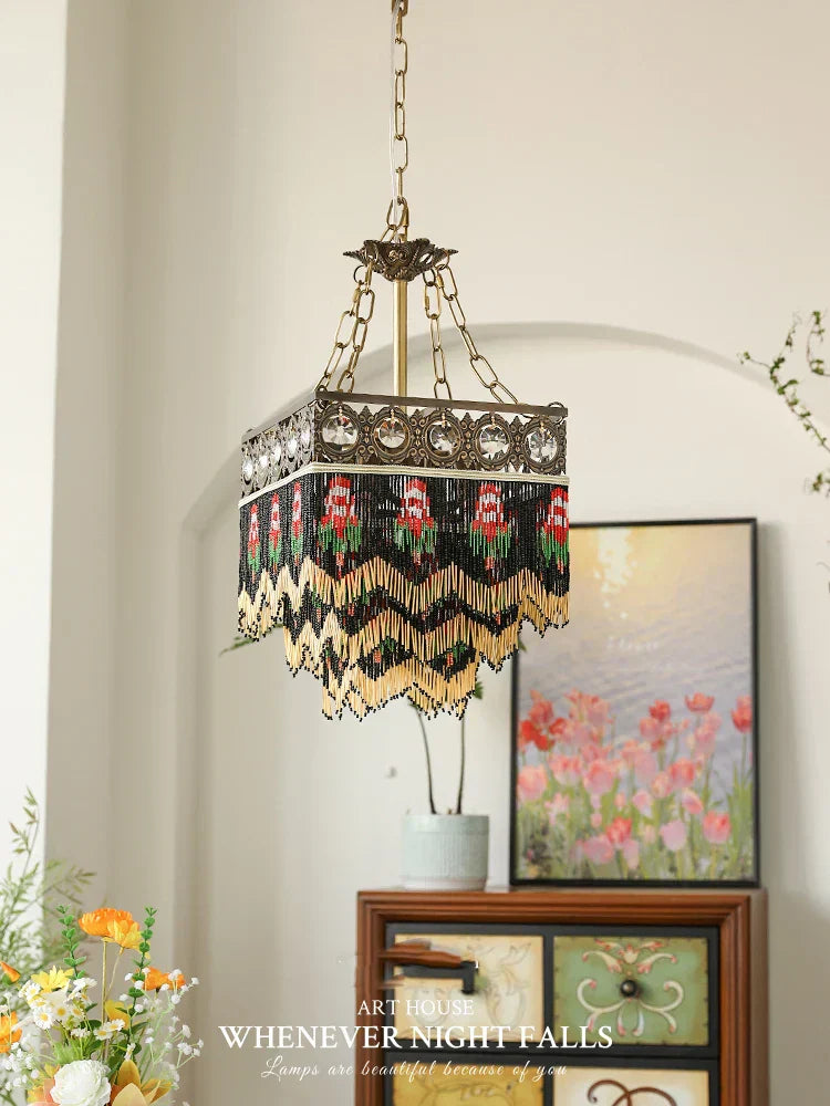 DecorBites™ Black Rose Tassel Pendant Lights, Classic Retro Lustres for Living Room