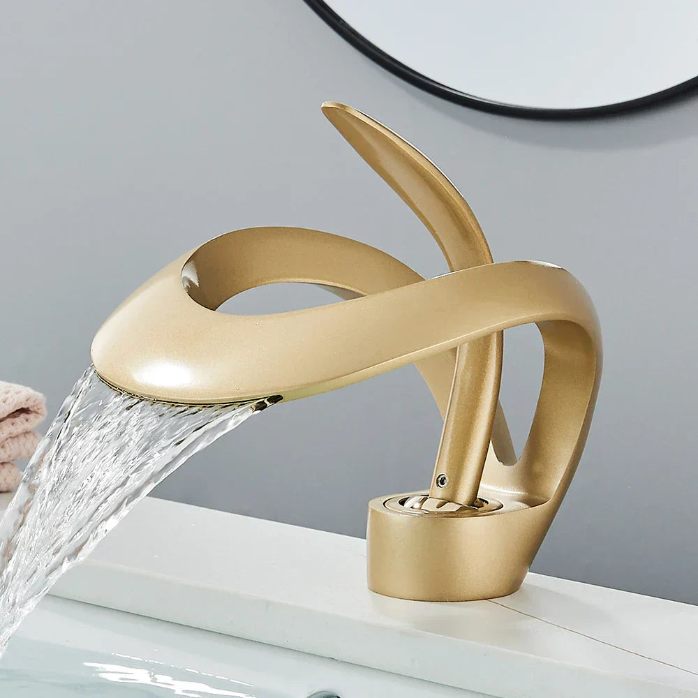 DecorBites™ Black Basin Faucet Grey Waterfall Mixer Tap Hot Cold Modern Brass Deck Mount