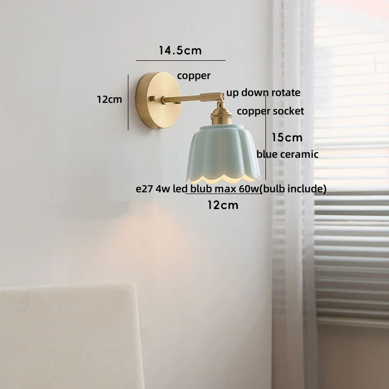 DecorBites™ Copper Wall Light Fixture Bedroom Bedside Sconce White Ceramic Lamp