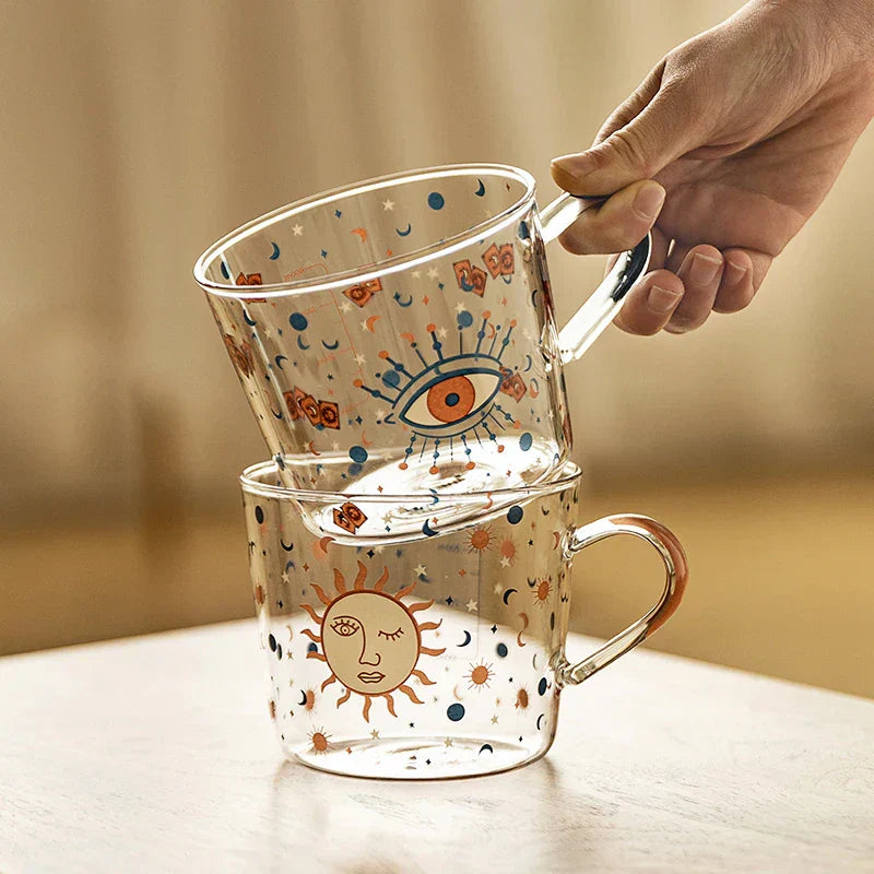 DecorBites™ 500ml Glass Mug with Handle and Scale for Breakfast Milk at Home or Office