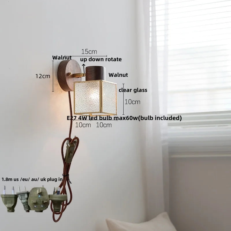 DecorBites™ LED Wall Lamp Clear Glass Walnut Wood Up Down Rotate Wall Light
