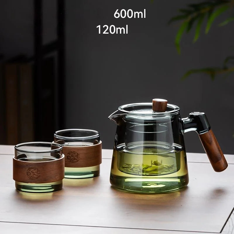 DecorBites™ Glass Teapot Set with Teacup, Kung Fu Style, Pyrex Tea Maker, Flower Pattern