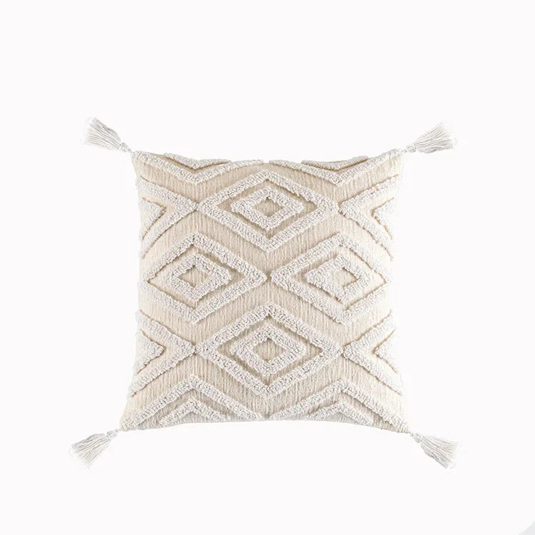 DecorBites™ Cotton Tassels White Cushion Covers 45x45/30x50cm - Square Geometry Pillowcase