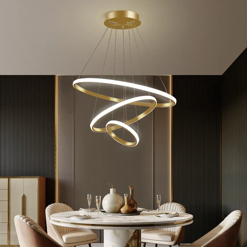 DecorBites™ Luminous Circle Pendant Chandelier - Modern LED Lighting Fixture, 4 Colors