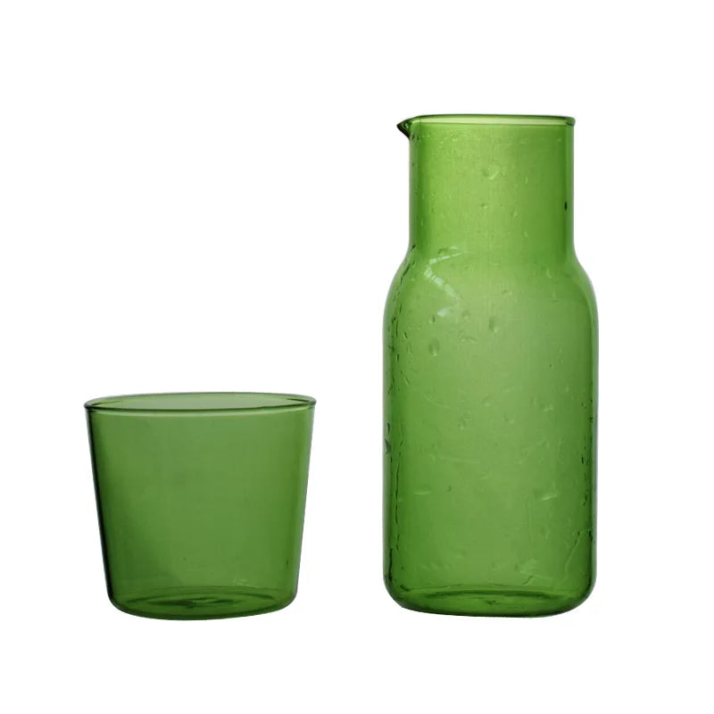 DecorBites™ 550ml Bedside Water Carafe and Glass Set in Blue, Amber, Teal, Grey Glass