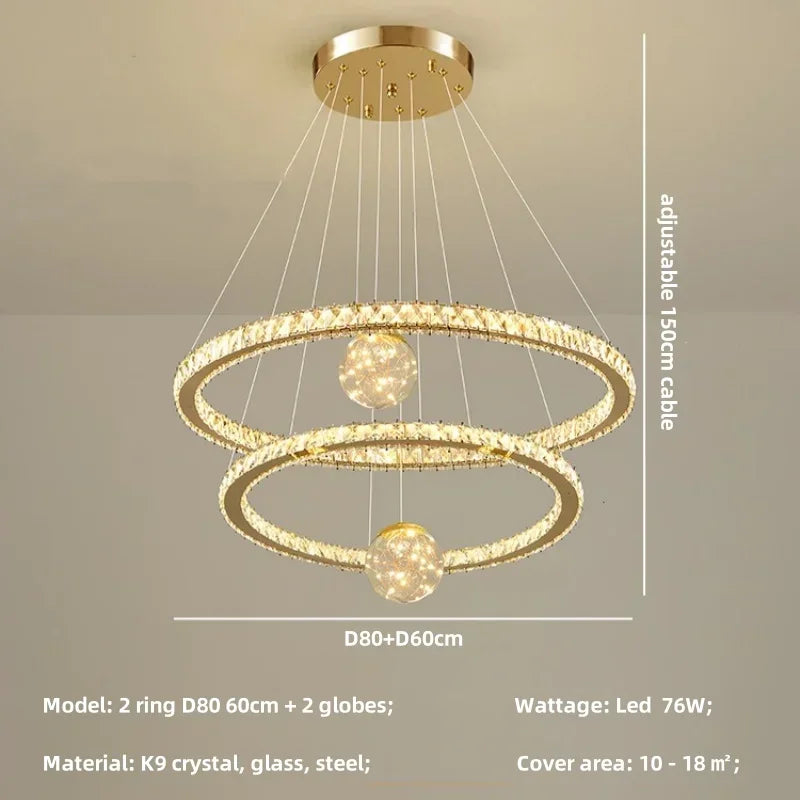 DecorBites™ Crystal LED Chandelier: Modern Living Room Pendant Lights, Glass Globe Hanging Lamp