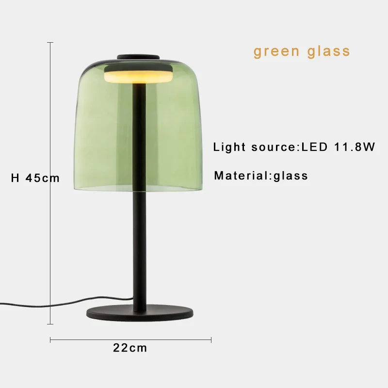 DecorBites™ Glass Amber Green LED Table Lamp Nightstand Bedroom Living Room Decor
