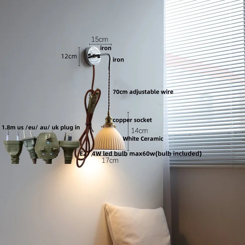 DecorBites™ Ceramic LED Wall Sconce Pull Chain Switch, Modern Nordic Bathroom Mirror Light