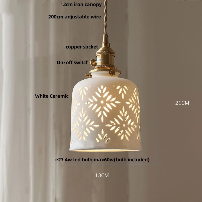 DecorBites™ Ceramic LED Pendant Lamp, Modern Nordic Design, Adjustable 2m Wire, White Finish