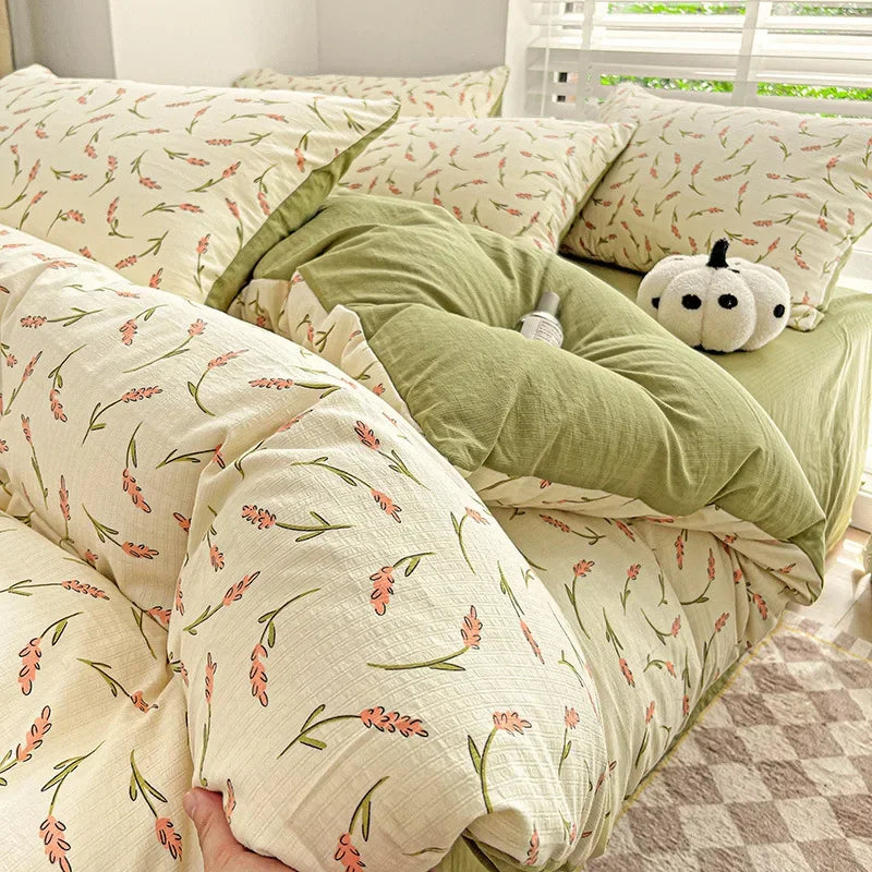 DecorBites™ Cartoon Pattern Cotton Bedding Set with Double-Layer Quilt Cover & Super Soft Bedsheet