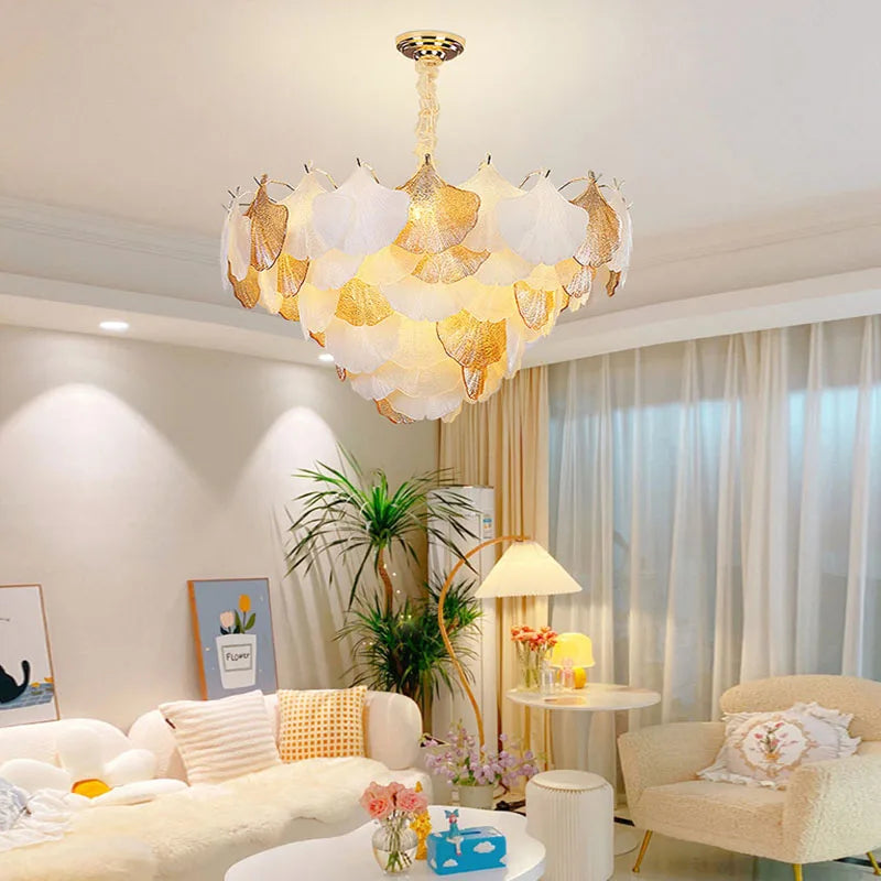 DecorBites™ Ginkgo Gold LED Chandelier Fixture for Living Room