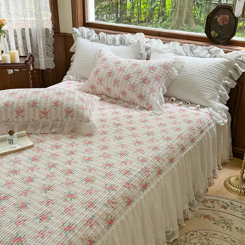 DecorBites™ Lace Ruffles Bed Skirt Set with Pillowcases for 1.2-2M Beds