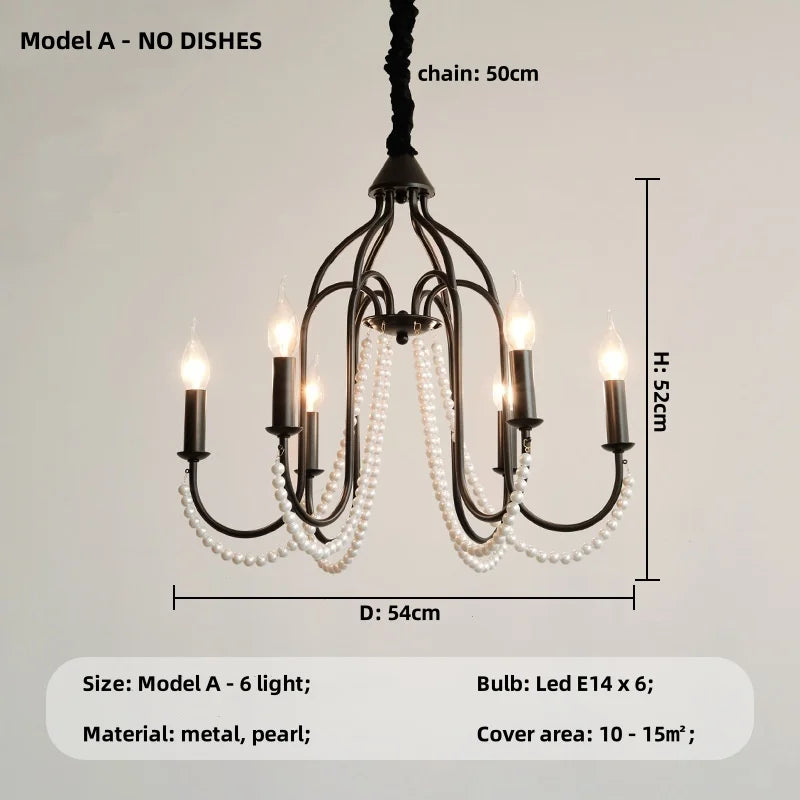 DecorBites™ Black E14 Candle Chandelier: French Living Room Pendant Lighting for Home Decor