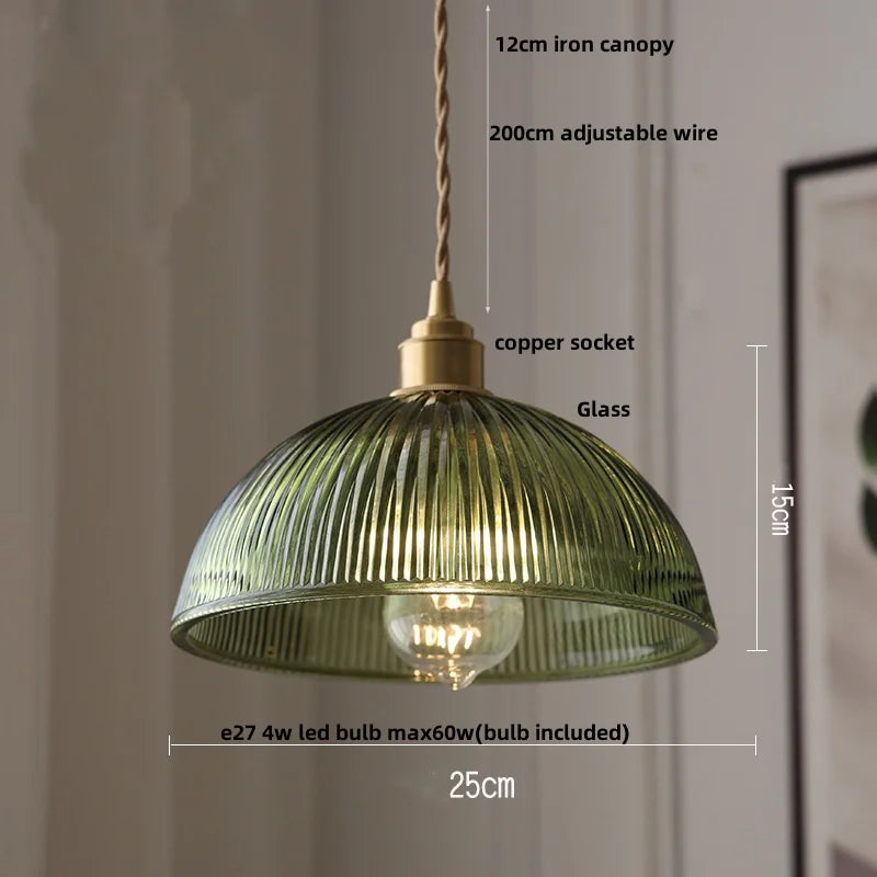 DecorBites™ Amber Glass LED Pendant Lamp Walnut Wood Copper Hanging Light