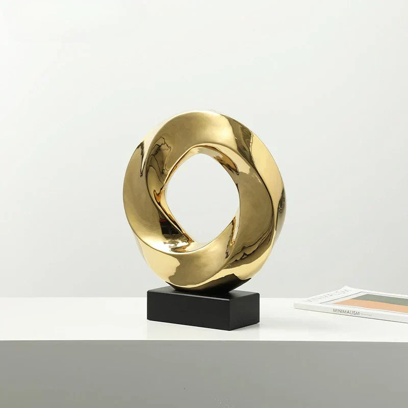 DecorBites™ Geometric Gold Hollowed Twisted Circles Figurines Home Decor