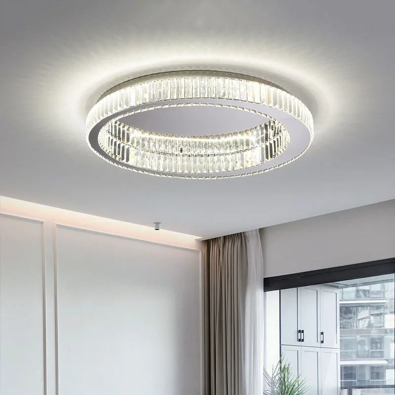 DecorBites™ Crystal Circle Ceiling Chandelier: Modern LED Indoor Lighting for Living Room, Bedroom & Study