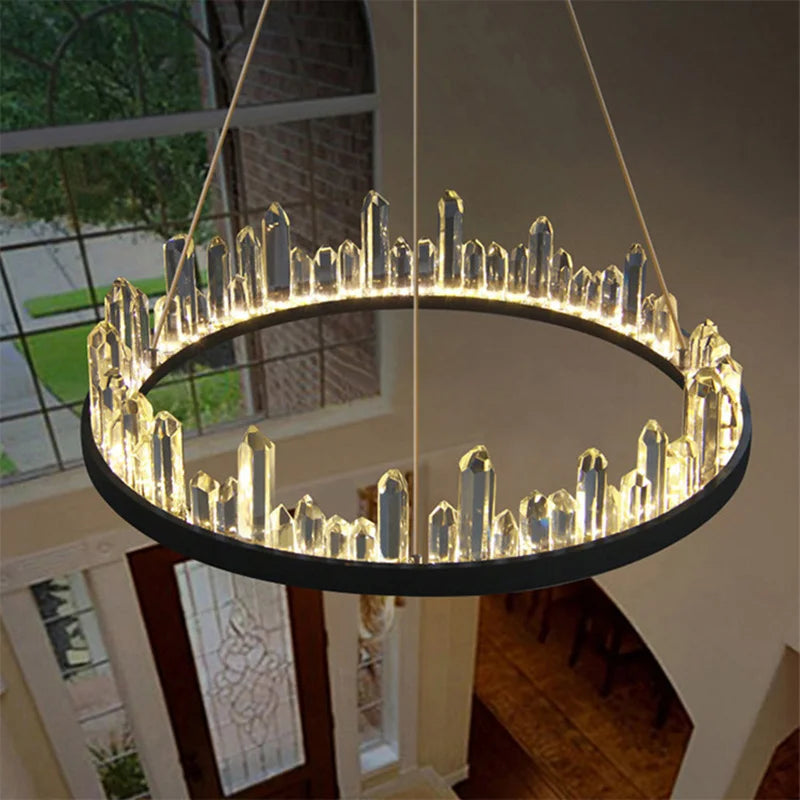 DecorBites™ Crystal LED Pendant Lights: Modern Gold Black Industrial Lamp for Stylish Illumination