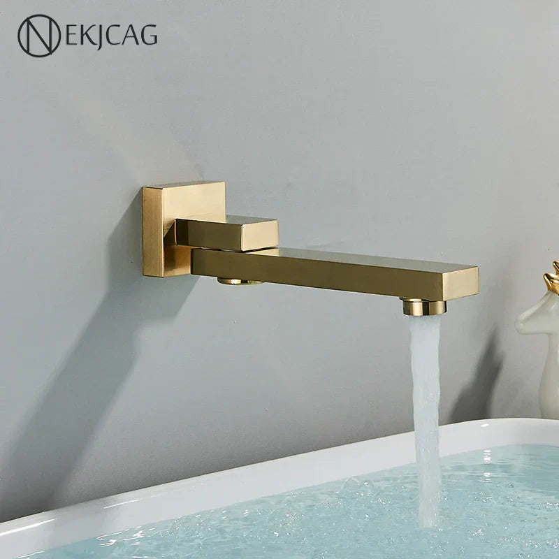 DecorBites™ Brushed Gold Wall Mounted Basin Faucet with Rotating Mixer