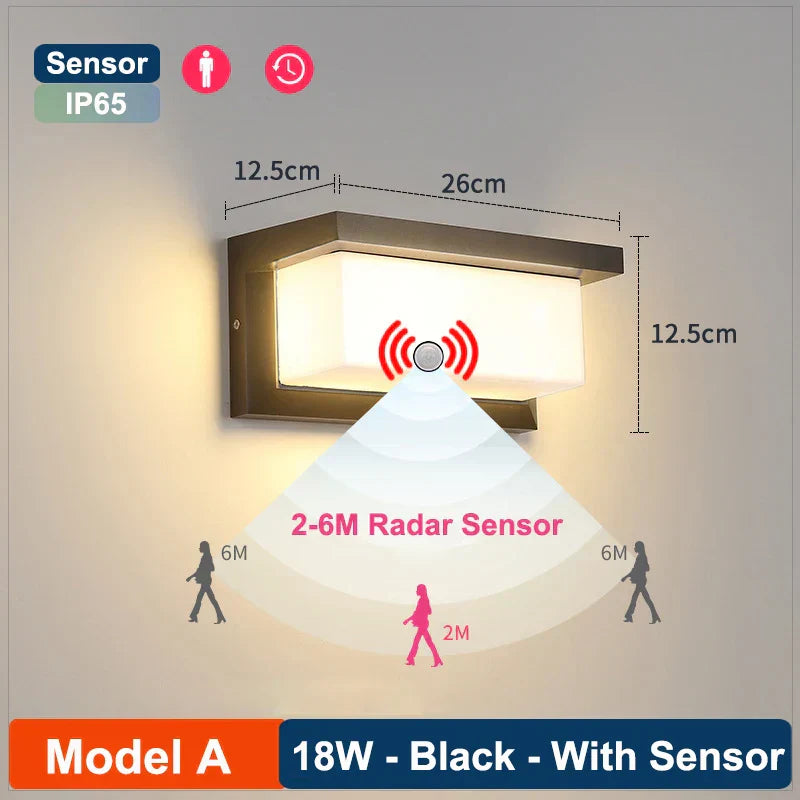 DecorBites™ LED Radar Induction Wall Lamp for Hotel Garden, Modern Balcony Lights