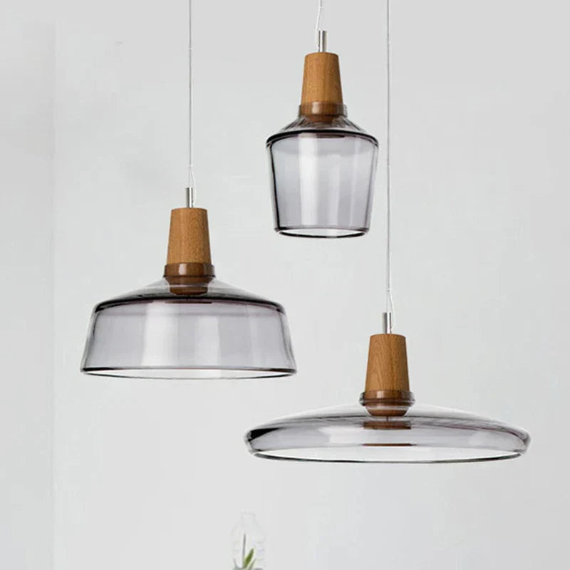 DecorBites™ Glass & Wood Pendant Light: Modern Nordic Hanging Lamp for Bar, Table, Dining - Gray Retro Decor