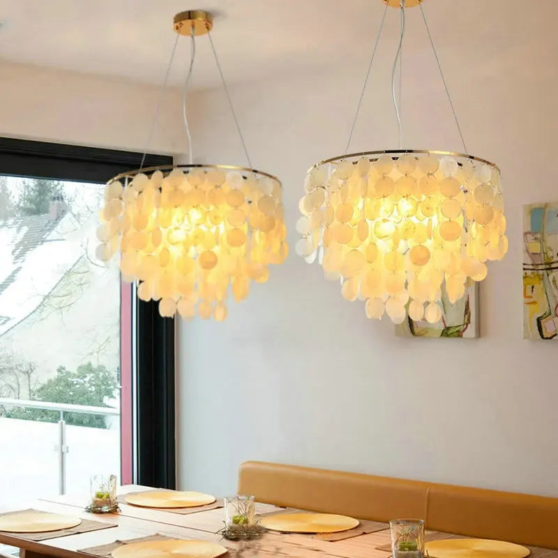 DecorBites™ LED Shell Chandelier: Modern Gold Chrome Ceiling Hanging Light