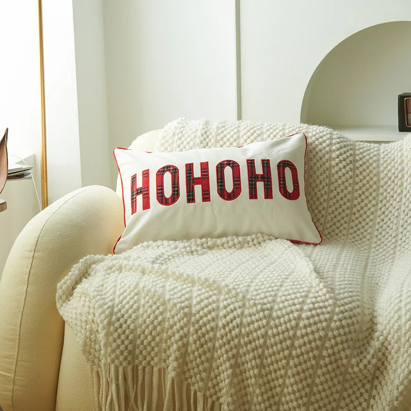 DecorBites™ Christmas Letter Embroidery Plaid Cushion Cover Set