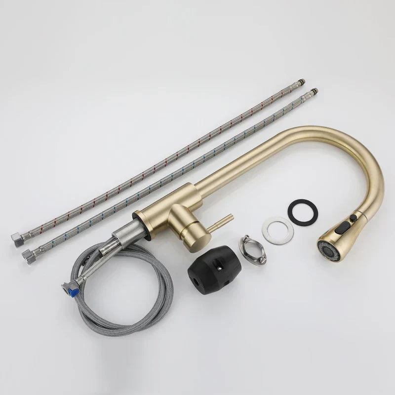 DecorBites™ Brushed Gold Single Handle Pull Out Kitchen Faucet