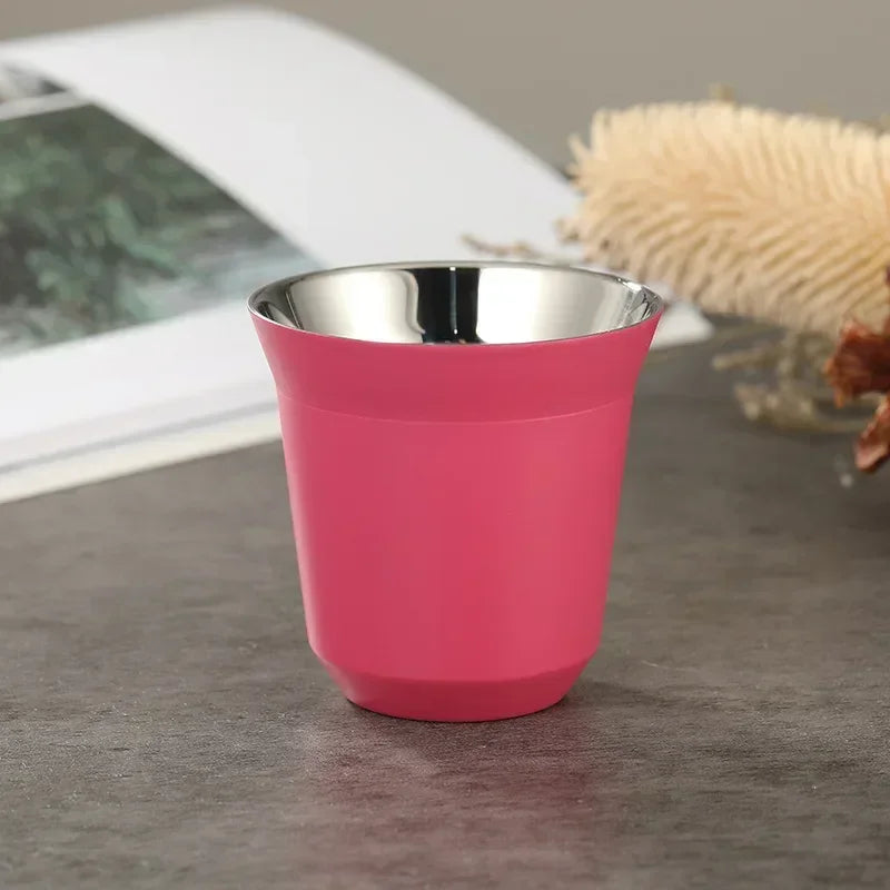 DecorBites™ Double Wall Espresso Mugs 80ml - Set of 2 Stainless Steel Heat Insulated Cups