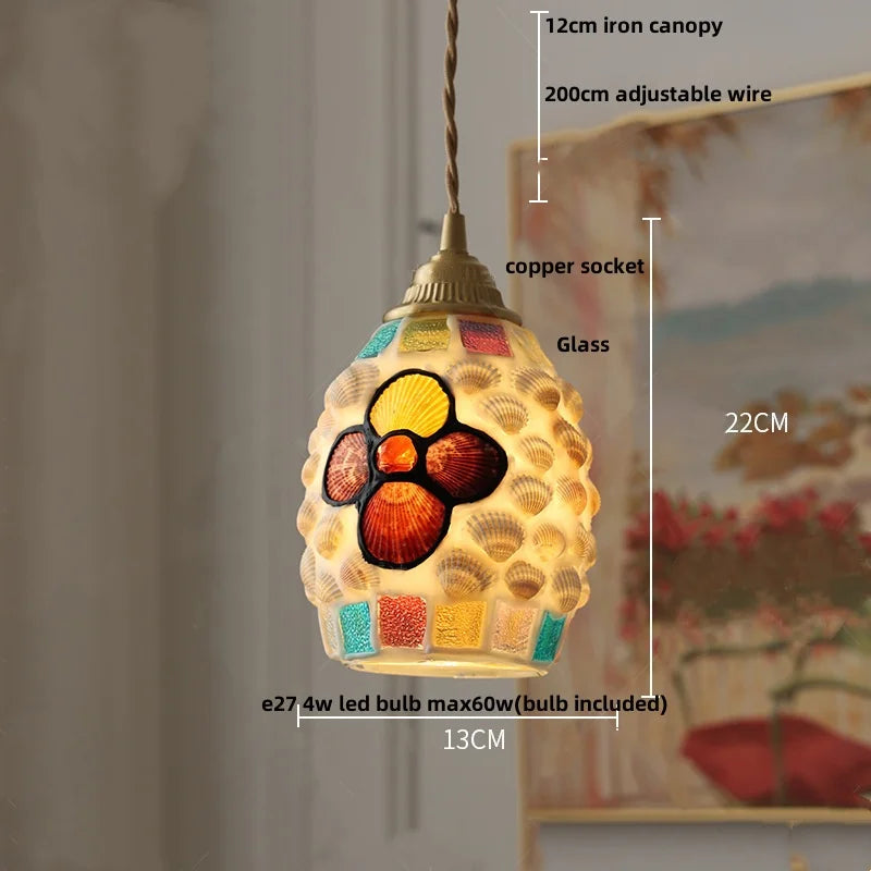 DecorBites™ Conch Glass LED Pendant Light Fixture Tiffany Children Dining Room Hang Lamp