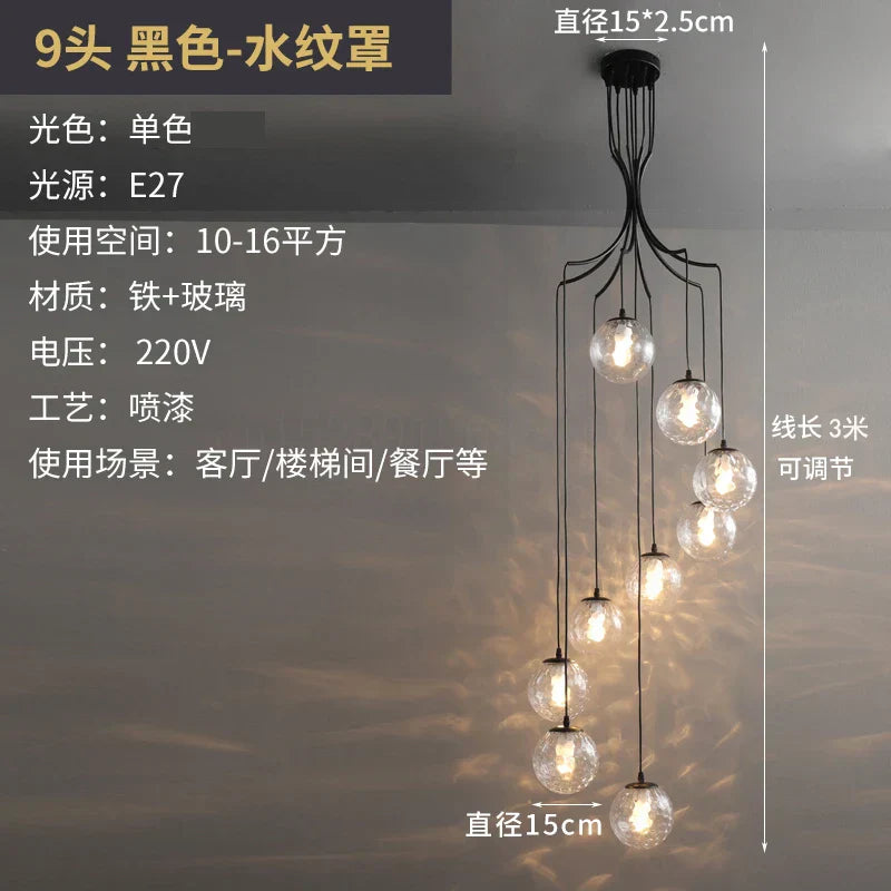 DecorBites™ LED Glass Ball Chandelier Ceiling Light for Living Room Dining Loft Decor