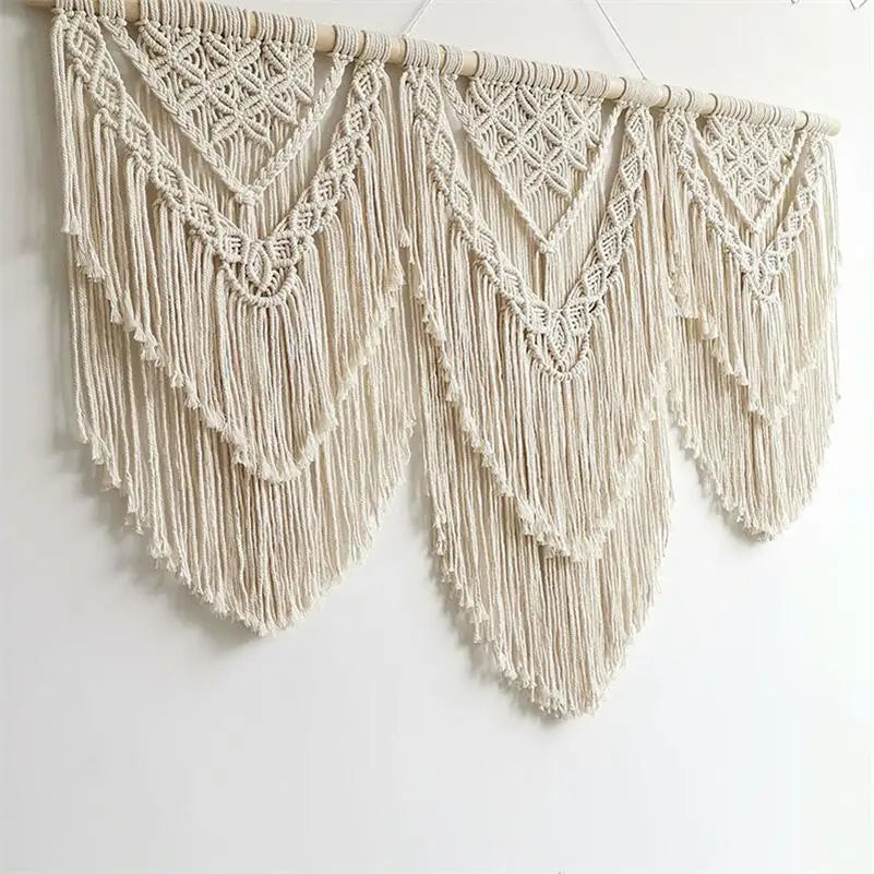 DecorBites™ Boho Macrame Tassel Wall Hanging Tapestry with Wooden Stick