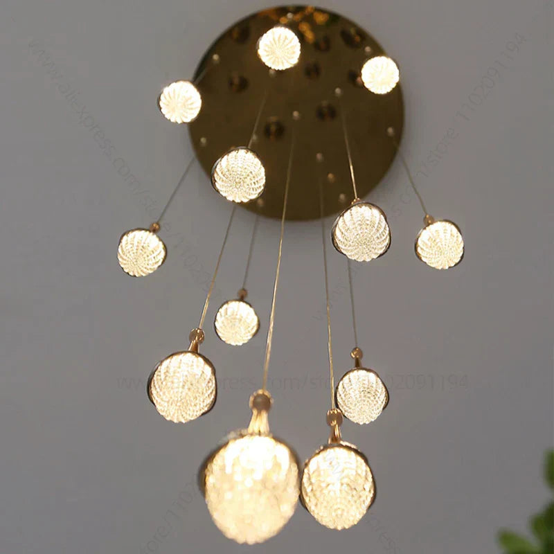 DecorBites™ Gold LED Staircase Chandelier | Luxury Large Living Room Pendant Lamp