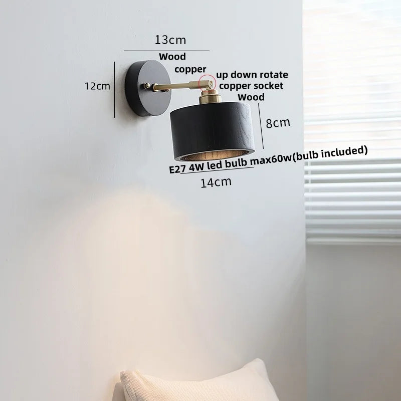DecorBites™ Black Wood LED Wall Sconce, Rotatable Stair Light