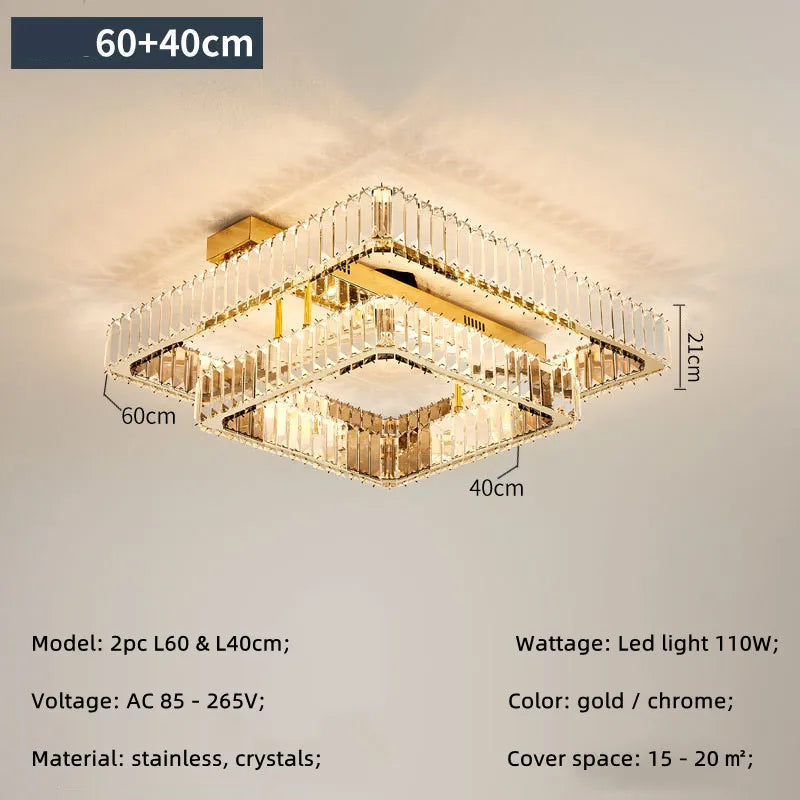 DecorBites™ Crystal Chandelier LED Ceiling Light for Bedroom, Dimmable Luxury Foyer Lighting