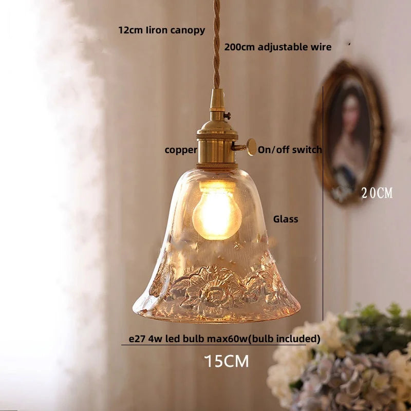 DecorBites™ Amber Glass LED Pendant Light - Modern Copper Hanging Fixture