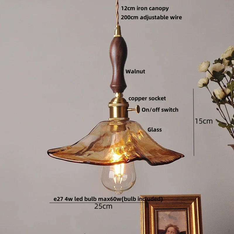 DecorBites™ Amber Glass LED Pendant Lamp with Adjustable Wire for Dining Room and Kitchen