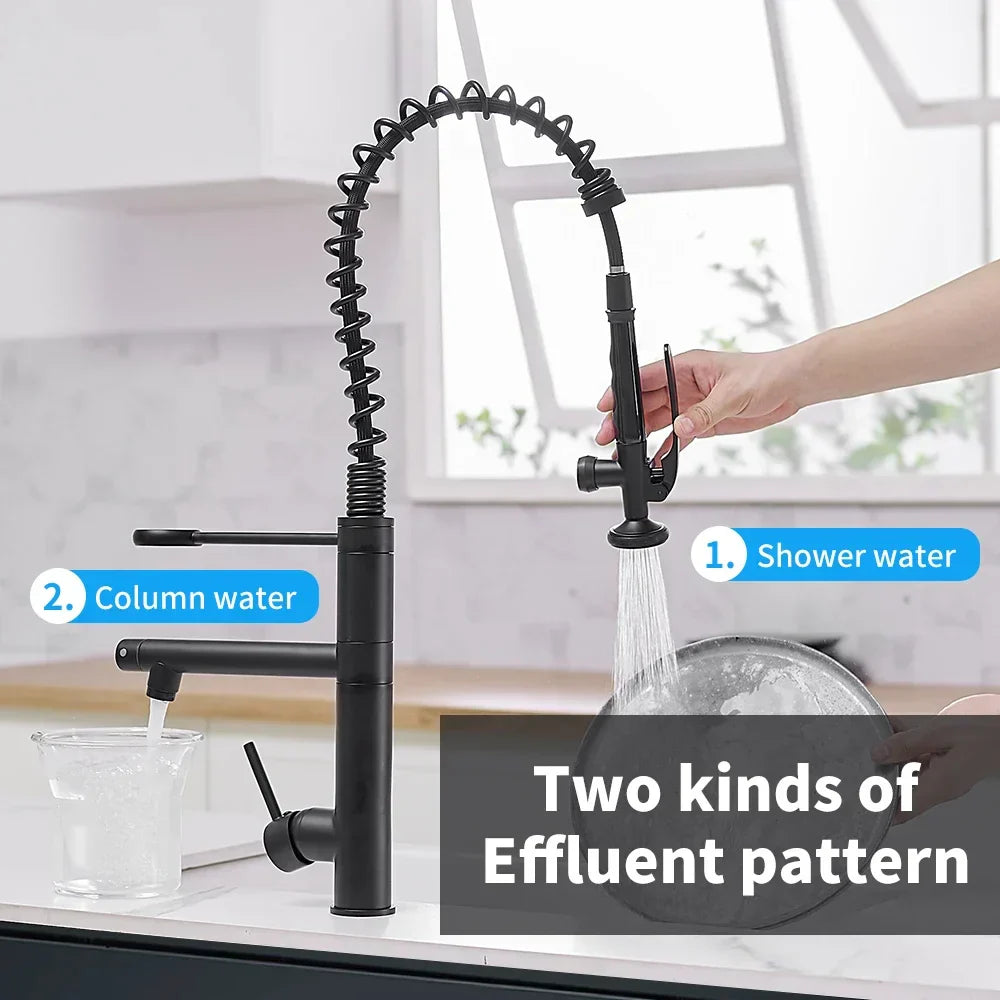 DecorBites™ Black Chrome Tall Kitchen Faucet with Pull Down Spray and Swivel Spout