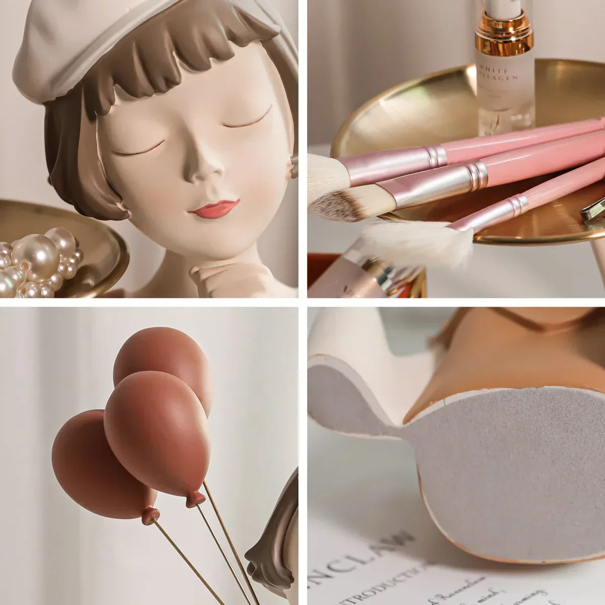 DecorBites™ Balloon Girl Bust Vase and Tray Set - Modern Resin Sculptures for Living Room Decor