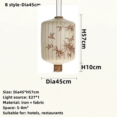 DecorBites™ Bamboo Lantern Pendant: Handmade Fabric Shade for Elegant Hotel and Restaurant Lighting