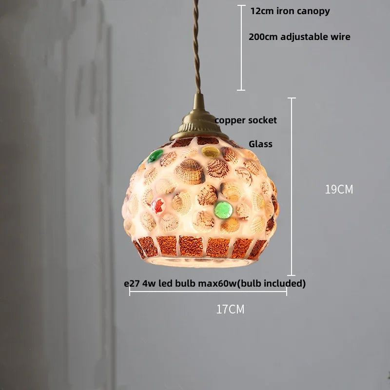 DecorBites™ Conch Glass LED Pendant Light Fixture Tiffany Children Dining Room Hang Lamp