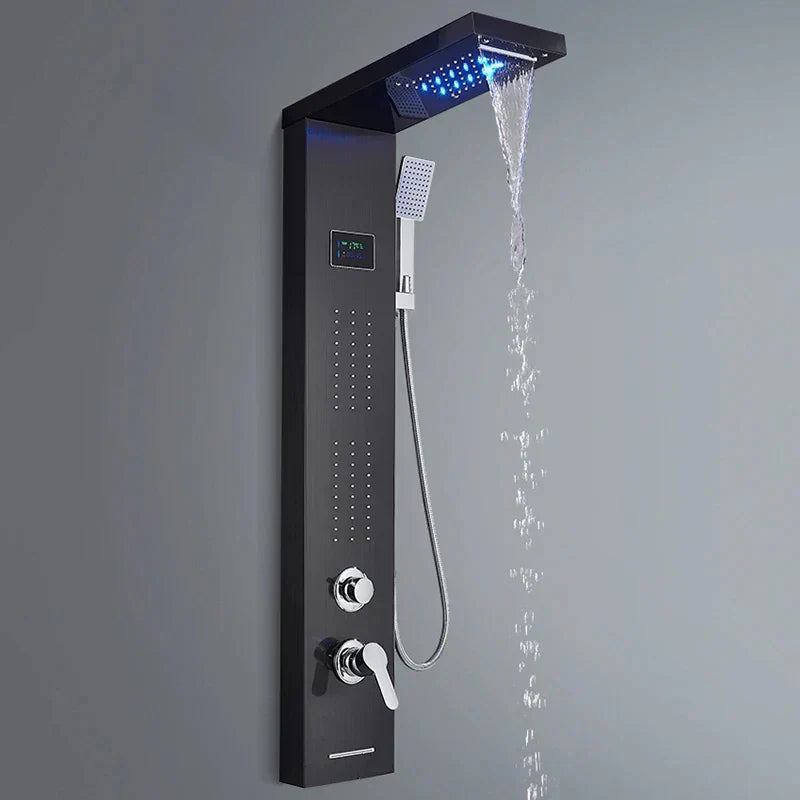DecorBites™ Black Shower Panel Column Wall Mount Rainfall Waterfall Faucet Hot Cold Mixer Tap