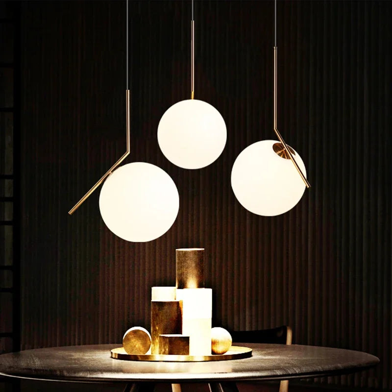 DecorBites™ Glass Ball Pendant Light Fixture Iron Luminaire Chandelier