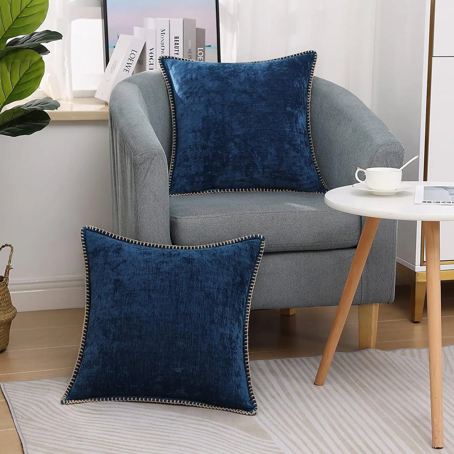 DecorBites™ Blue Chenille Cushion Covers 18x18 Luxury Throw Pillow Cover for Home Decor