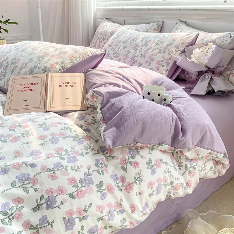 DecorBites™ Cozy Pattern Printed 4Pcs Single Bedding Set - Soft Cotton Fabric