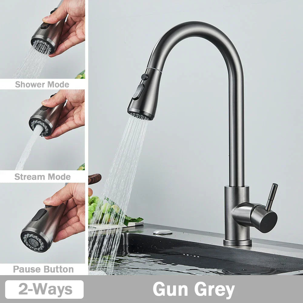 DecorBites™ Brushed Nickel Kitchen Faucet with Flexible Pull Out Nozzle and Stream Sprayer
