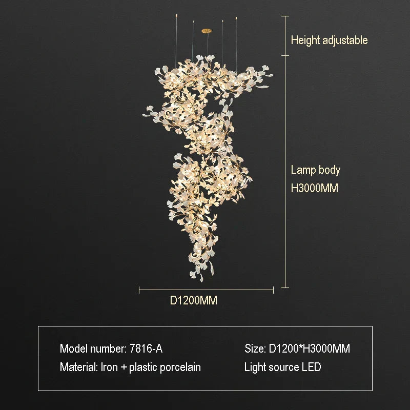 DecorBites™ Ginkgo Biloba Chandelier: Elegant Duplex Living Room Hotel Lobby Pendant Light